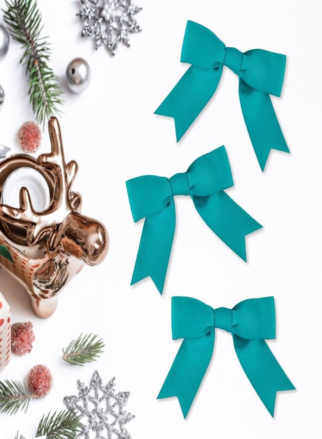 Meseey 50 Pcs 2.5 Inches Twist Tie Grosgrain Ribbon Bows Teal Green Pretied Premade Craft Bows for Treat Bags Gift Wrapping Basket Wedding Baby Shower Brithday Christmas Party (2.5", Teal) - Image 3